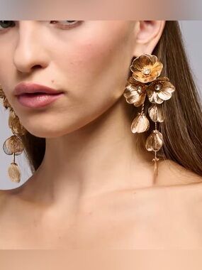 Zara Earrings Gold Floral Drop Earrings - Statement Women's Jewelry